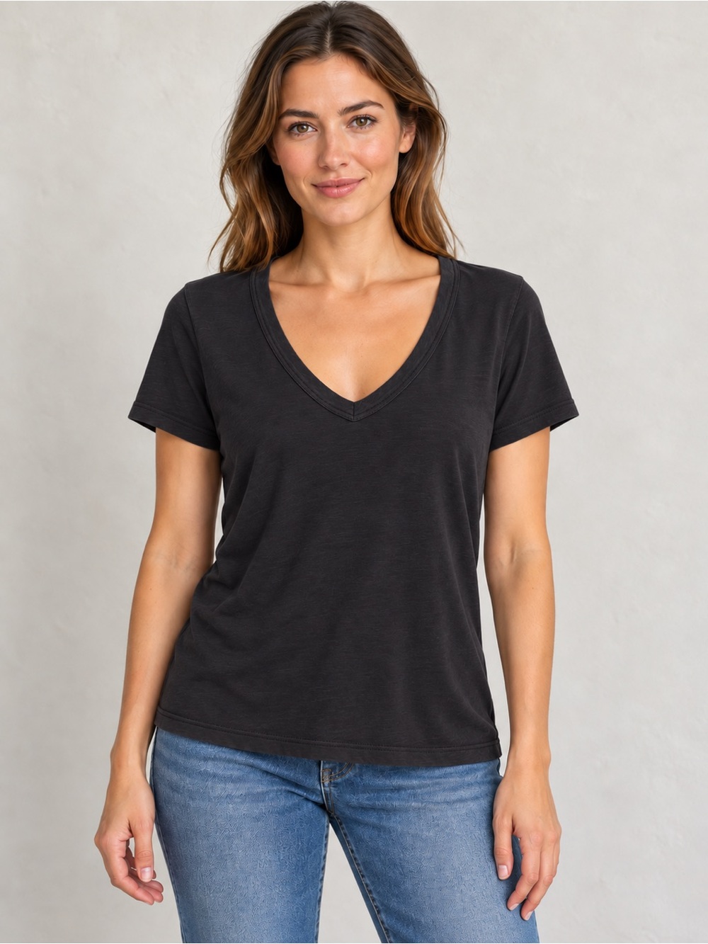 rag & bone Black V-Neck Short Sleeve Tee 64CL